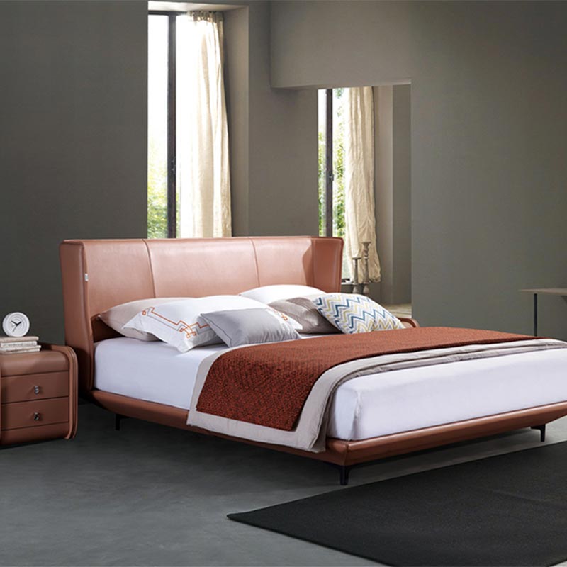 Italian Style Solid Wood Leather Upholstered Bed