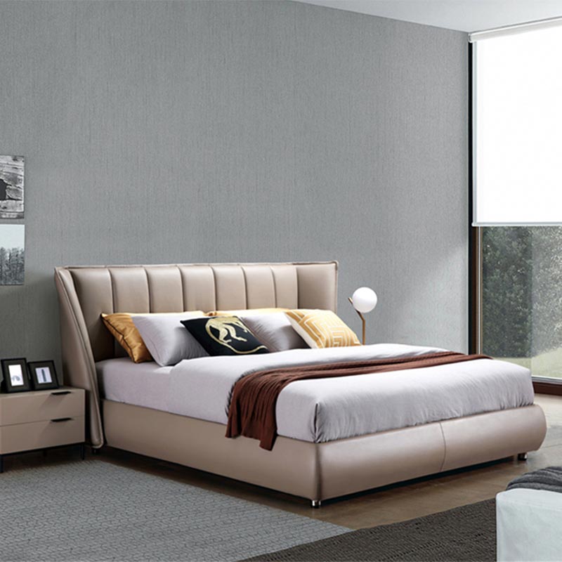 Modern Italian Leather Bed With Wooden Frame